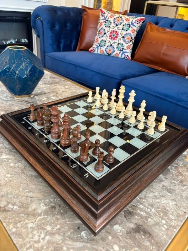 Modern Monochrome Wooden Chess Set