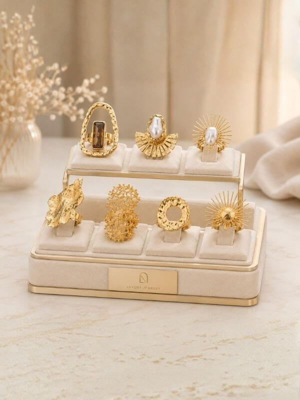 Solara Pearl Ring – Gold Stainless Steel Statement Ring
