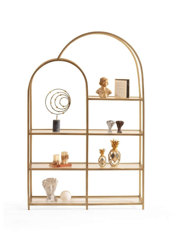 TWIN ARCHED BRASS BOOKSHELF