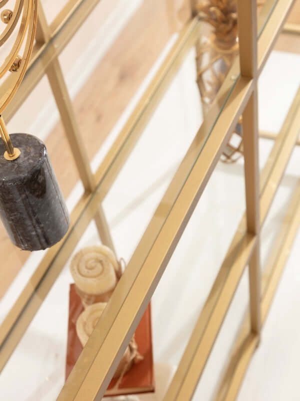 TWIN ARCHED BRASS BOOKSHELF
