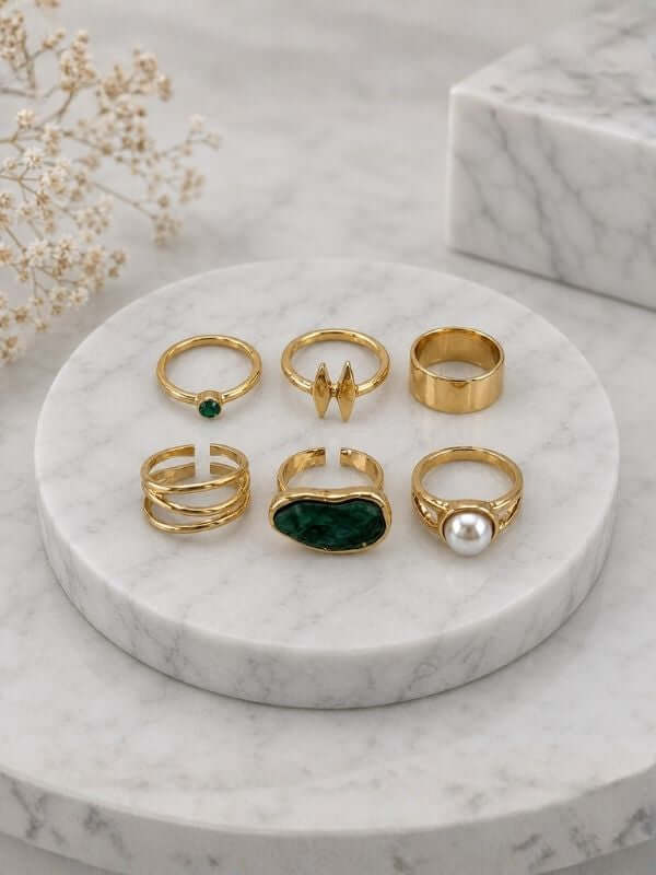 modern green ring set - Set of 6