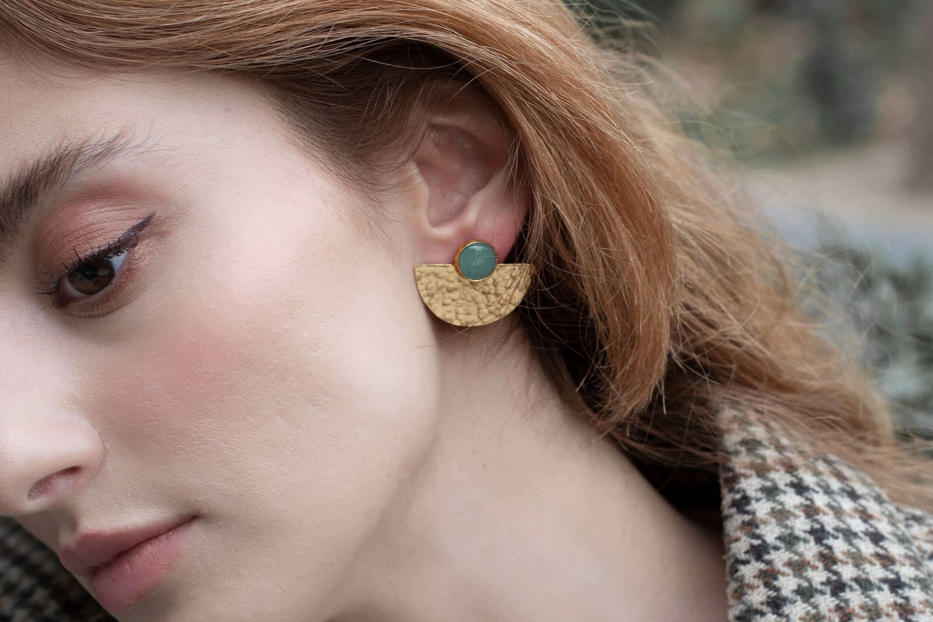 Turquoise Handmade Brass Earrings Small