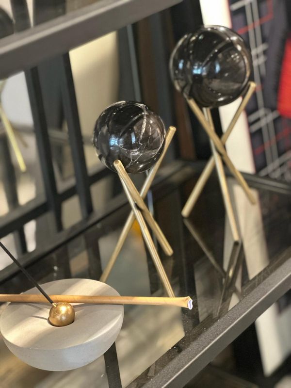 Taurus Black Marble Decorative Globe – 3-Legged Stand, Antique Brass Finish