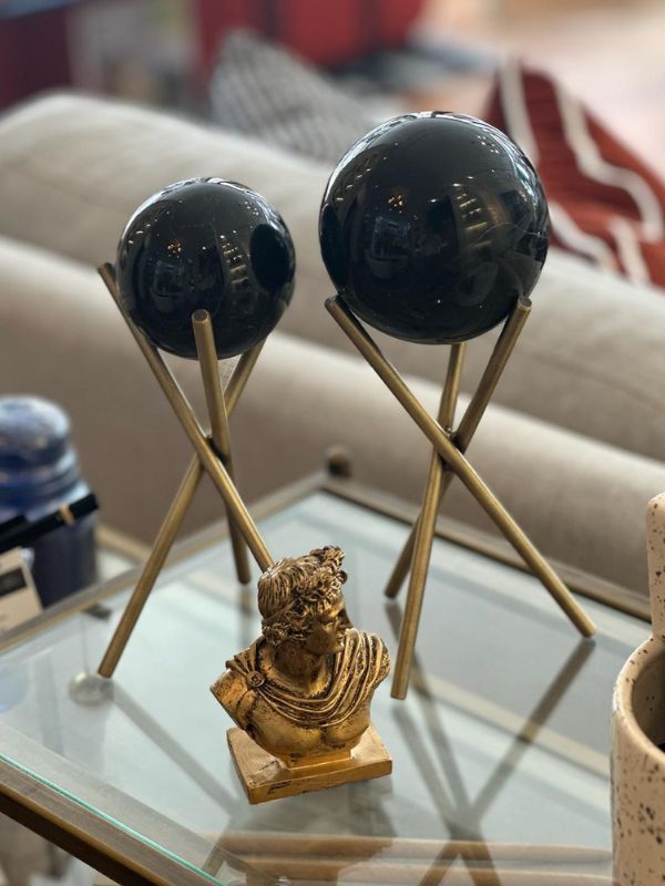 Taurus Black Marble Decorative Globe – 3-Legged Stand, Antique Brass Finish
