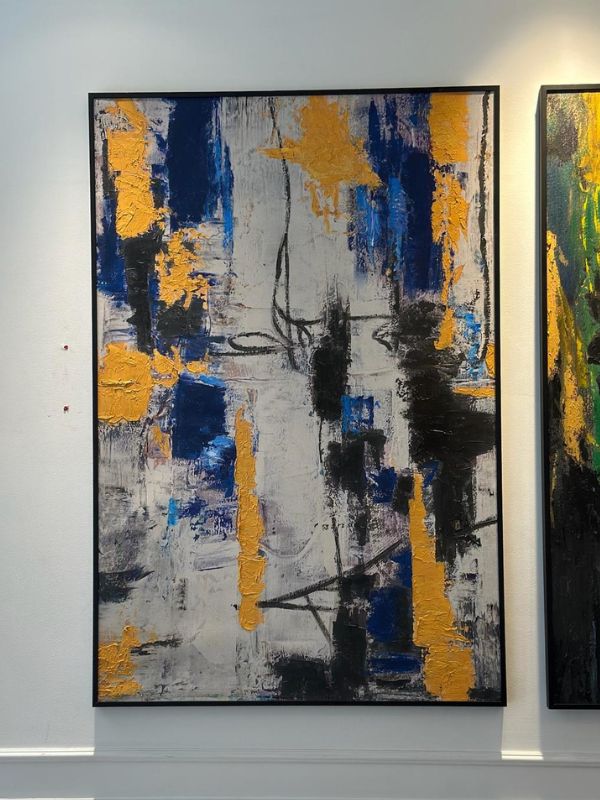Blue & Yellow Layers – Canvas with Black Metal Frame