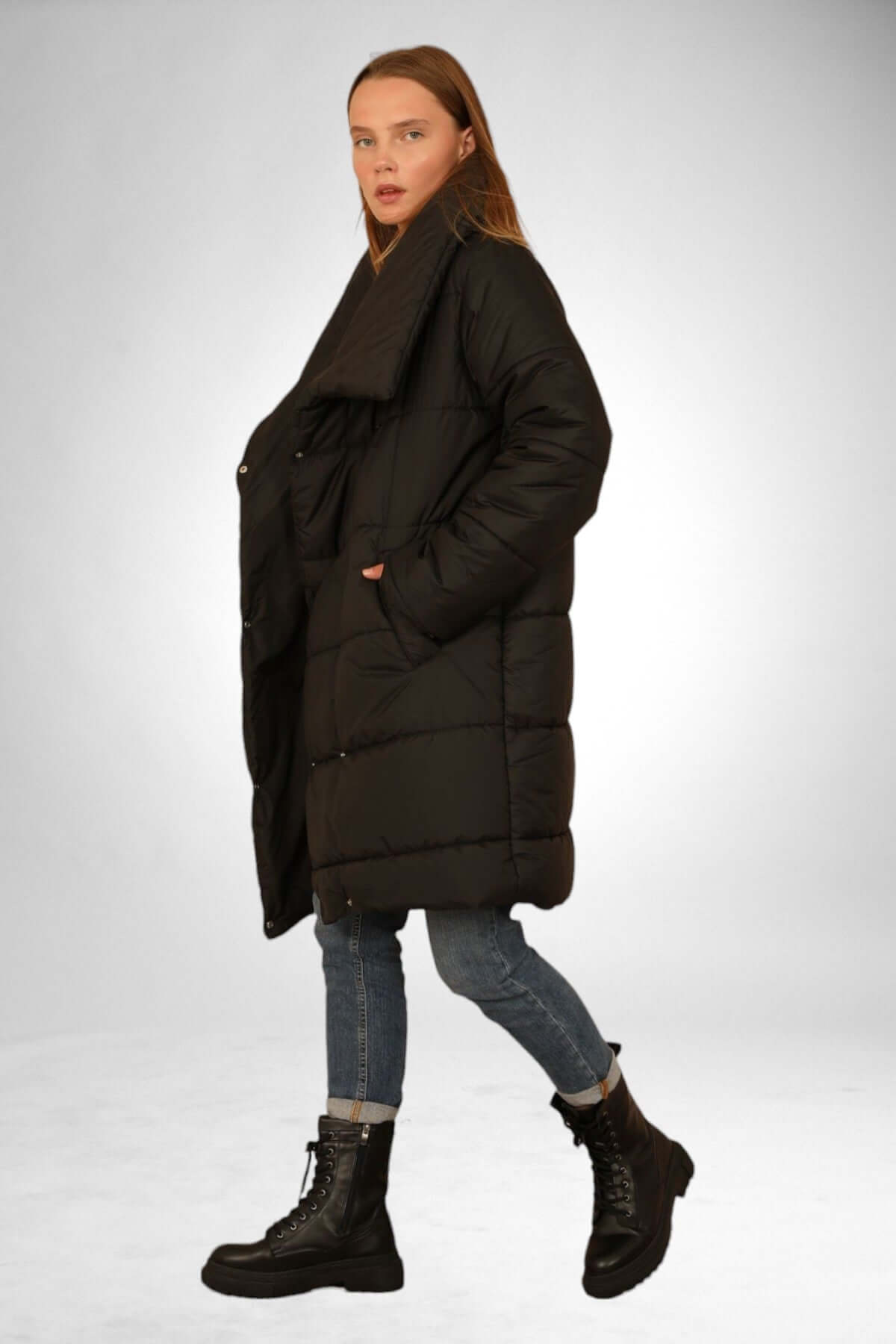 Long Puffer Anorak - Black