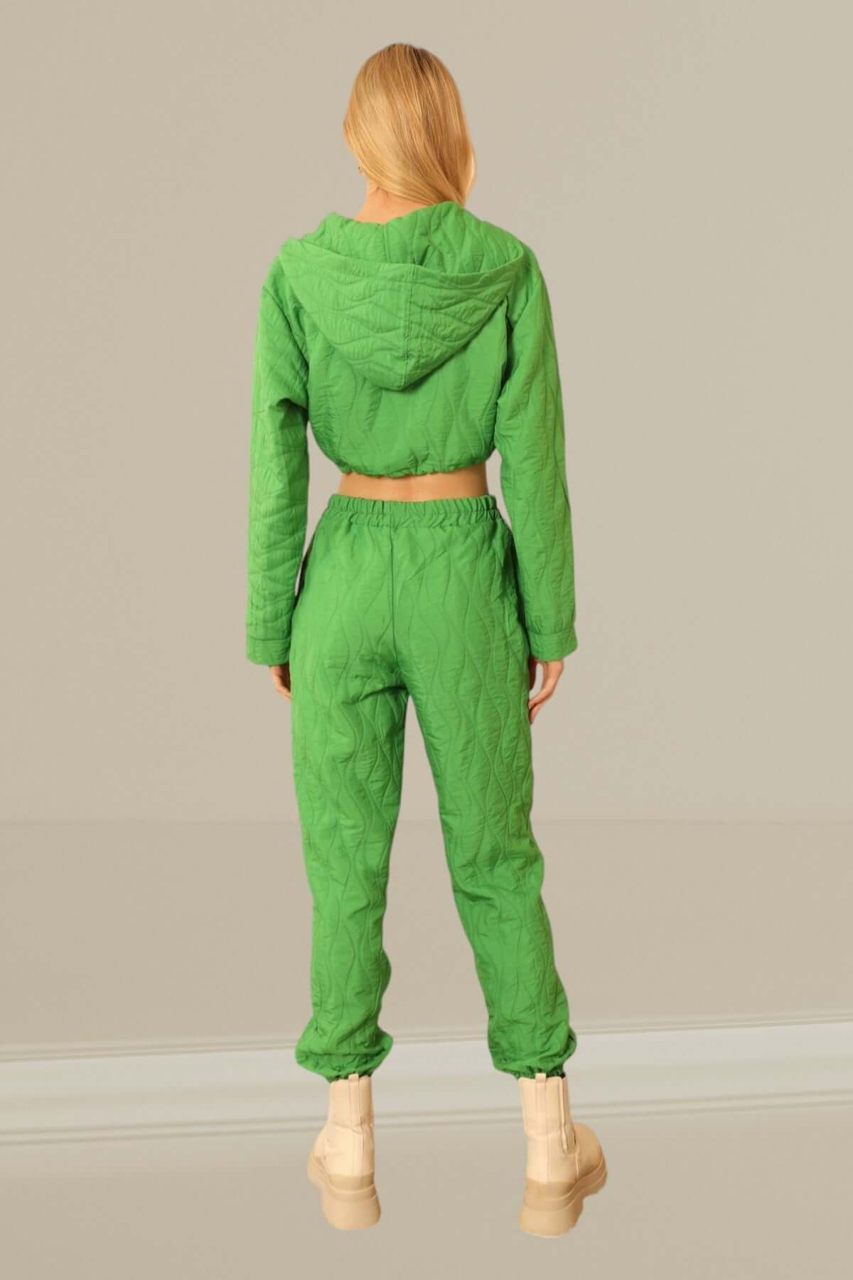 Quilted Cropped Bottom Tracksuit - Green