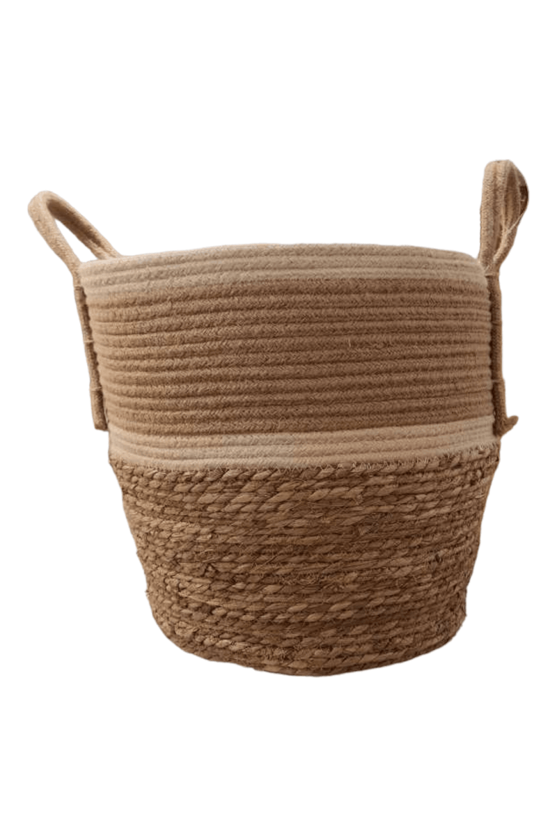 Cream Striped Round Wicker Basket Set of 3
