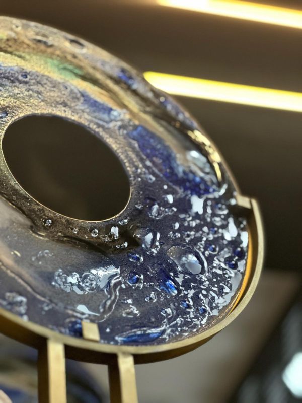 Blue Glass on Brass Decorative Object – Luxury Home Accessory