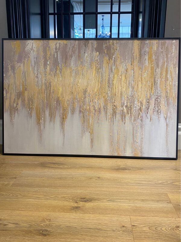 Golden Peace – Abstract Oil Painting on Canvas with Black Metal Frame