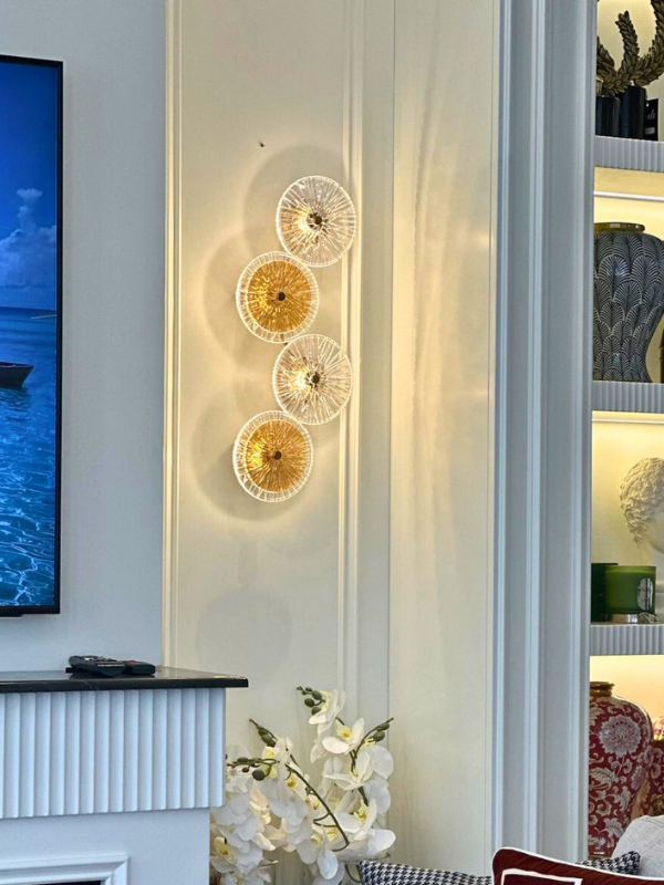 Four Glass Disc Wall Sconce | Brass Finish | Modern Wall Light
