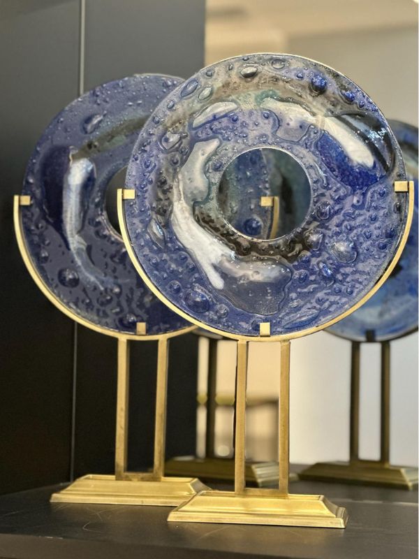 Blue Glass on Brass Decorative Object – Luxury Home Accessory