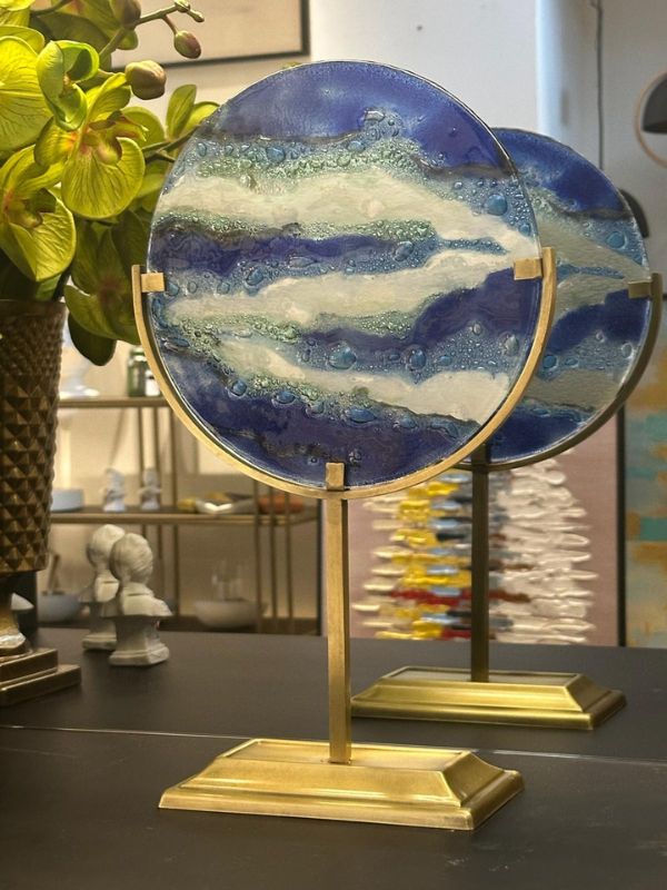 Blue Glass on Brass Decorative Object – Luxury Home Accessory