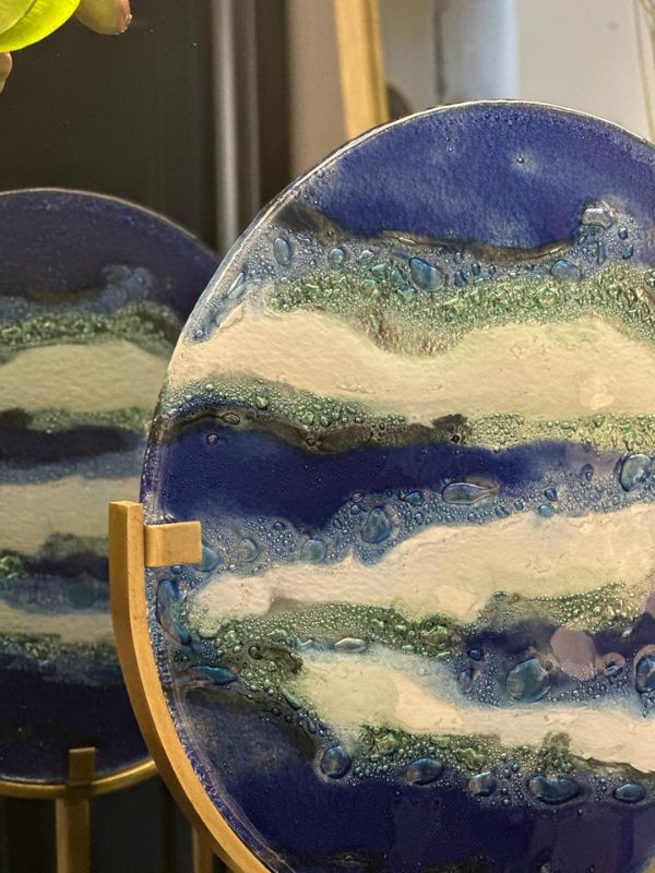 Blue Glass on Brass Decorative Object – Luxury Home Accessory