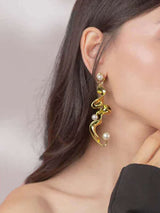 Gold Ivy with Pearl Drops Earrings