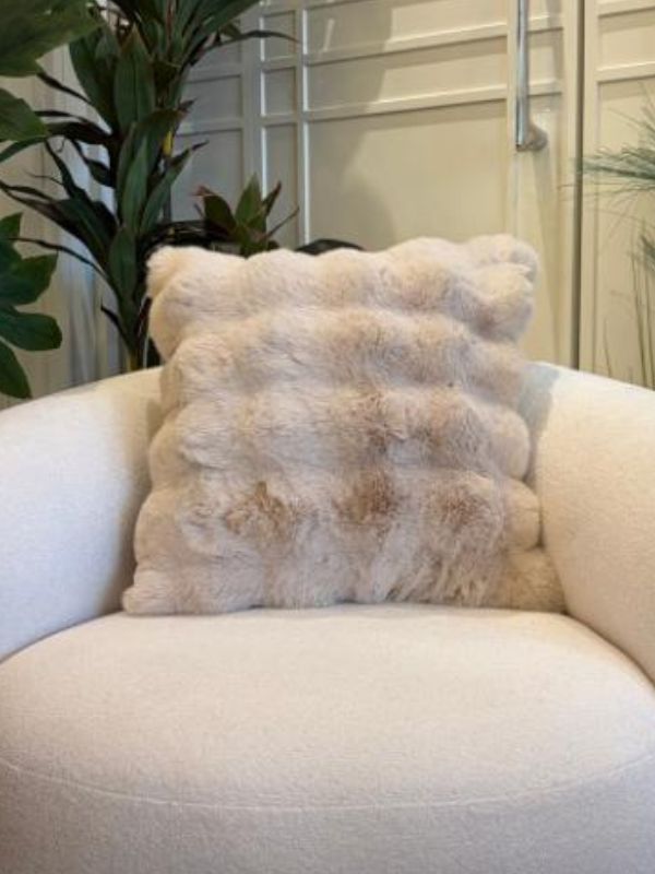 Taupe Faux Fur Throw Pillow – Ultra Soft Plush Cushion (45 x 45 cm)