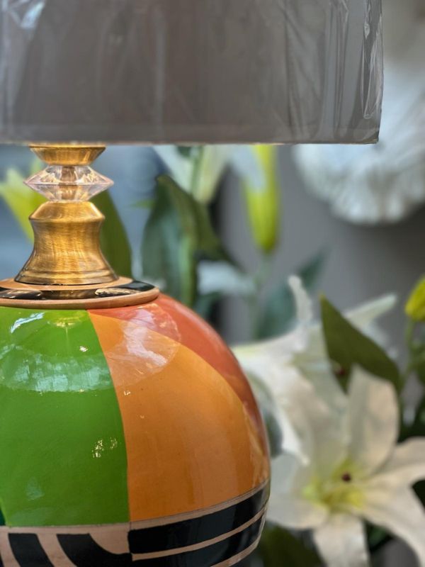 Round multicolor ceramic table lamp – artistic statement lighting for modern interiors