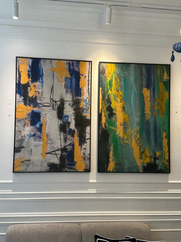 Blue & Yellow Layers – Canvas with Black Metal Frame