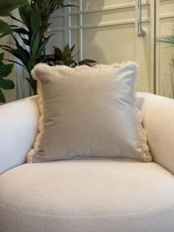 Taupe Faux Fur Throw Pillow – Ultra Soft Plush Cushion (45 x 45 cm)