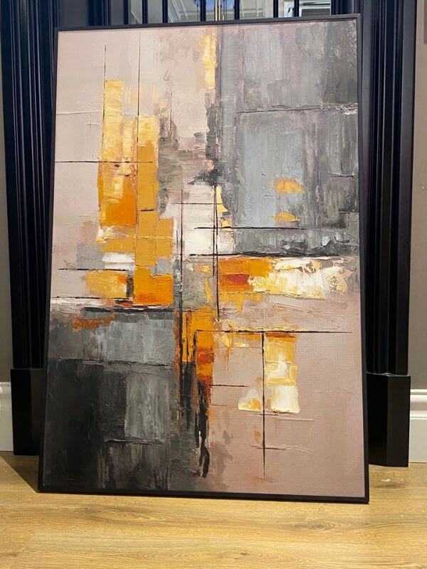 City Layers – Abstract Oil Painting on Canvas with Black Metal Frame