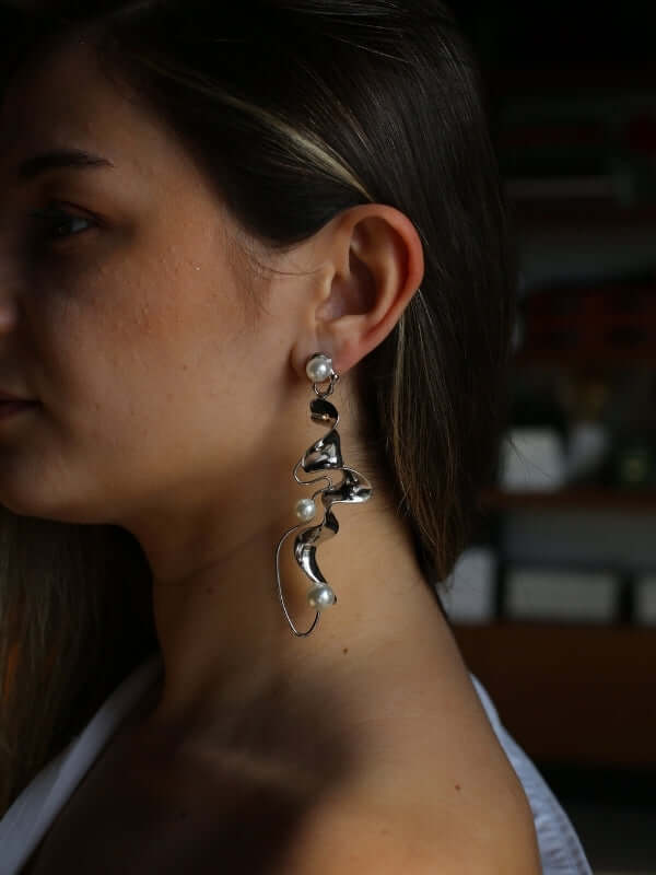 Silver Ivy with Pearl Drops Earrings