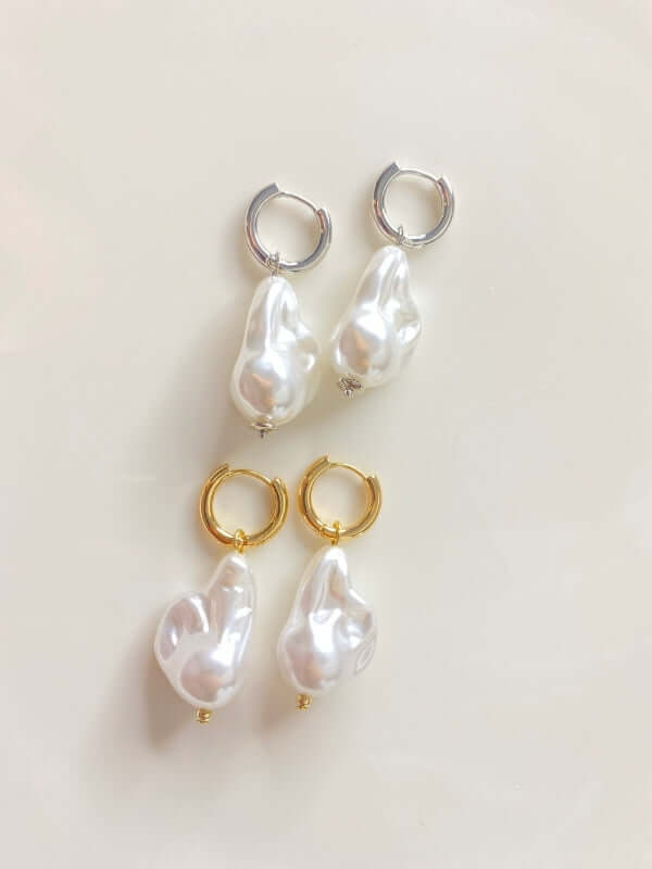 Pearl Hoop Earrings Silver