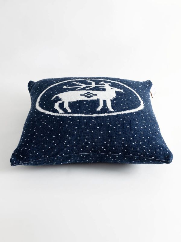 Nordic Reindeer Knit Cushion – Navy Blue (45x45 cm)
