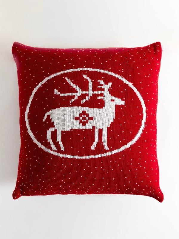 Nordic Reindeer Knit Cushion – Red (45x45 cm)