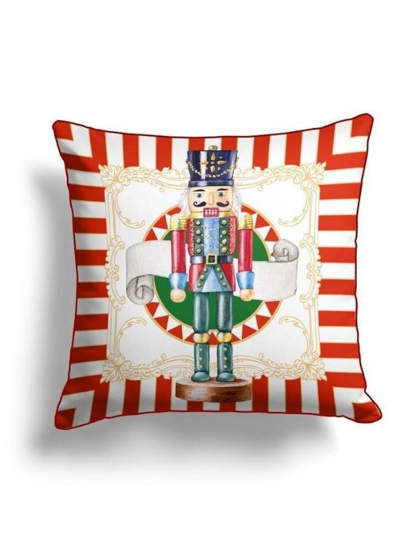 Nutcracker Christmas Cushion Cover – Red & White Striped | 43x43 cm
