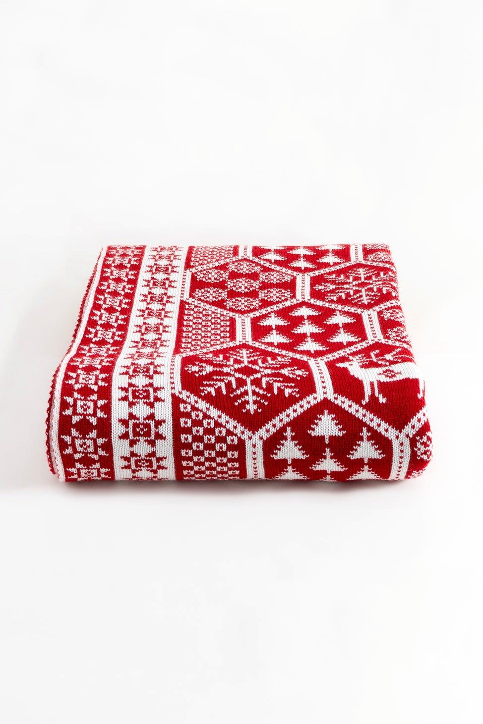 Nordic Red Reindeer Knit Throw – 130x170