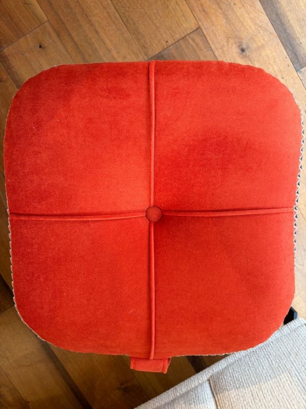 Velvet Cube Pouf – Orange & Multi Zigzag Fabric Accent (43 x 40 cm)