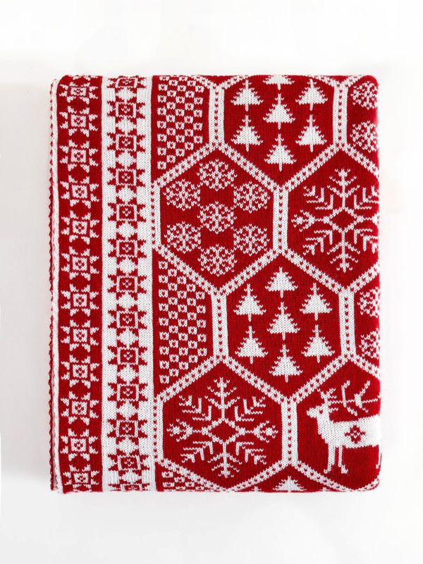 Nordic Red Reindeer Knit Throw – 130x170