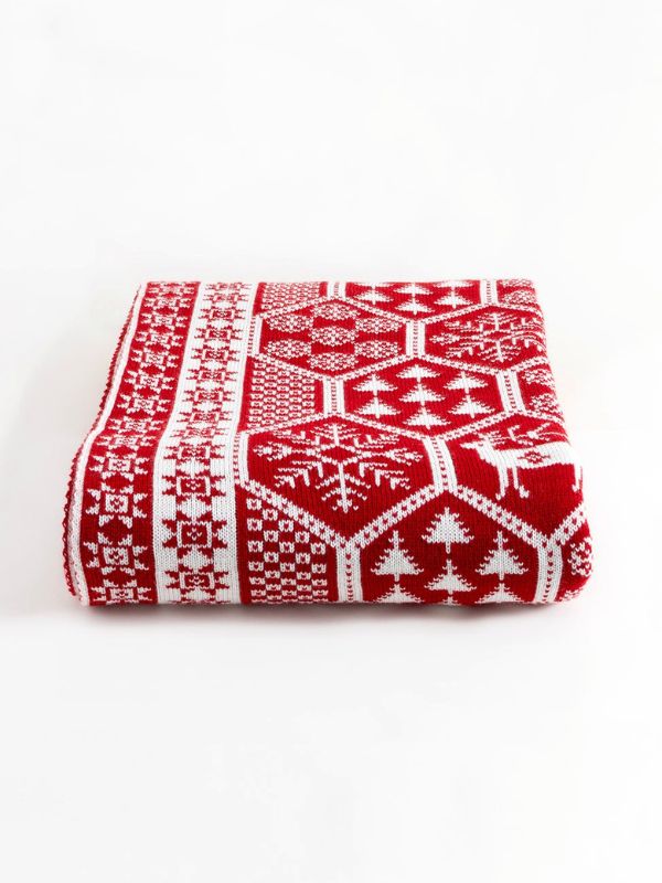 Nordic Red Reindeer Knit Throw – 130x170