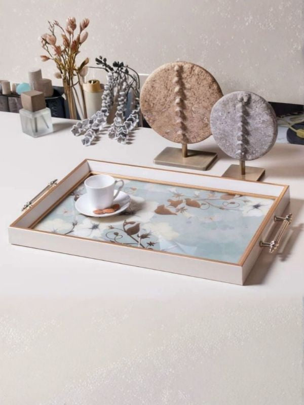 Decorative Glass Serving & Presentation Tray – Floral Design