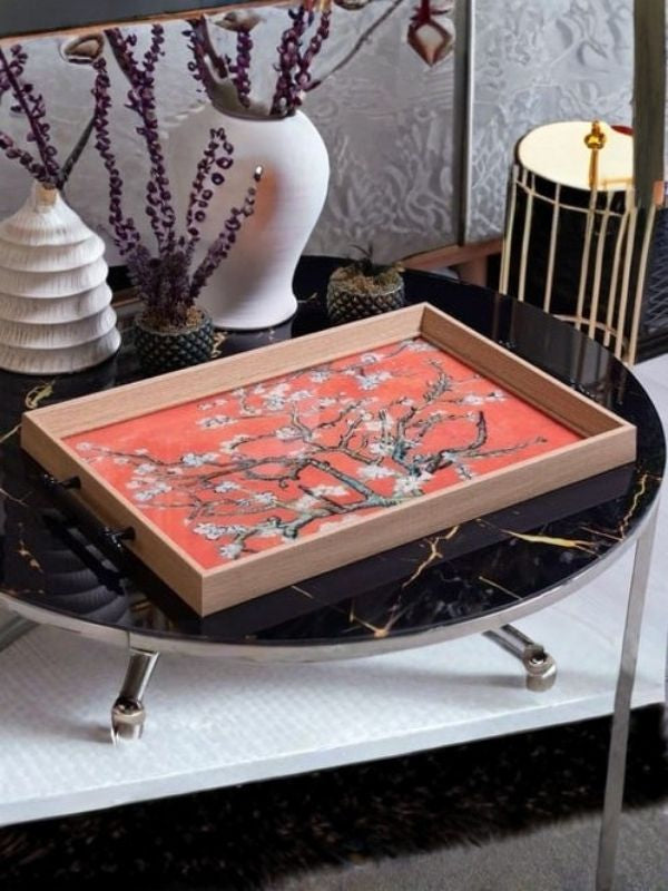 Decorative Glass Serving & Presentation Tray – Floral Design