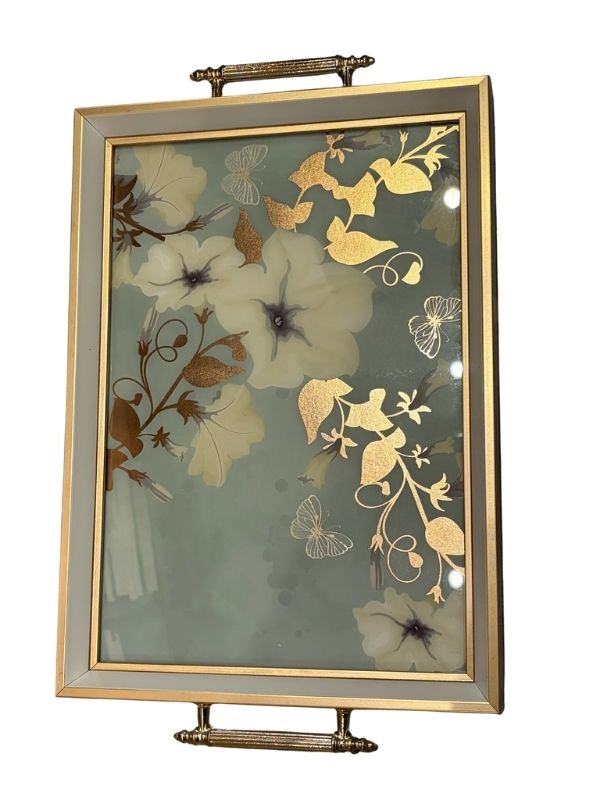 Decorative Glass Serving & Presentation Tray – Floral Design