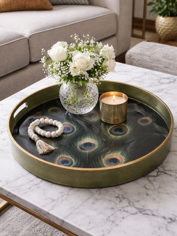 Decorative Glass Tray – Gold & Black