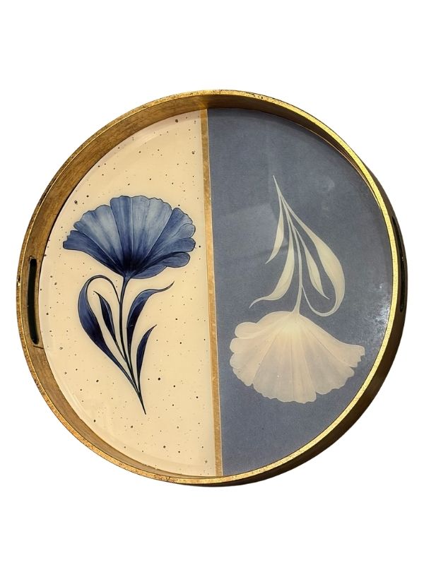 Decorative Glass Tray – Gold & Blue