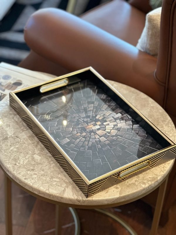 Decorative Rectangular Serving Tray with Side Handles