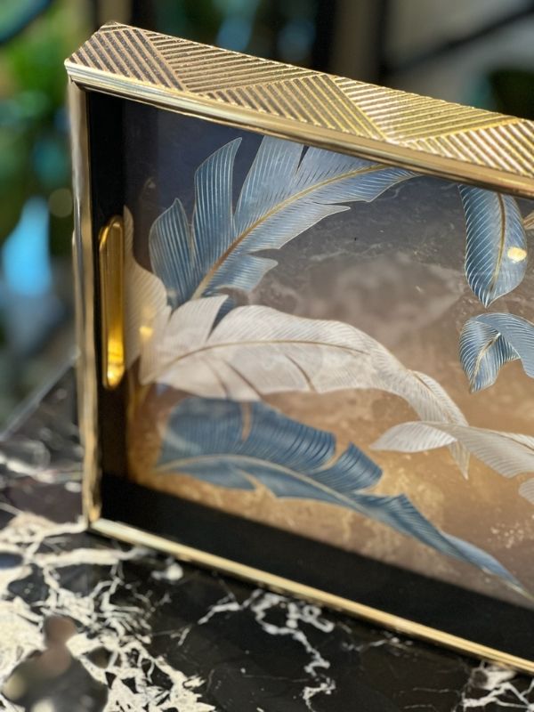 Decorative Rectangular Serving Tray with Side Handles