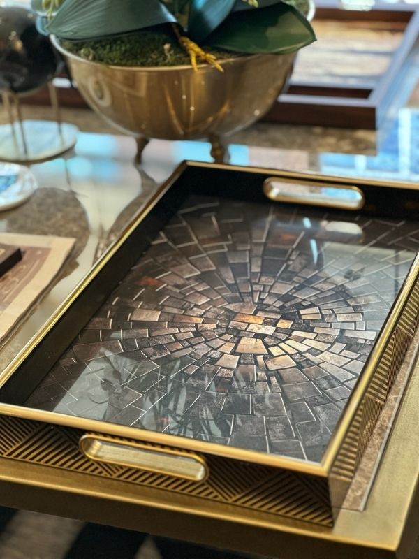 Decorative Rectangular Serving Tray with Side Handles