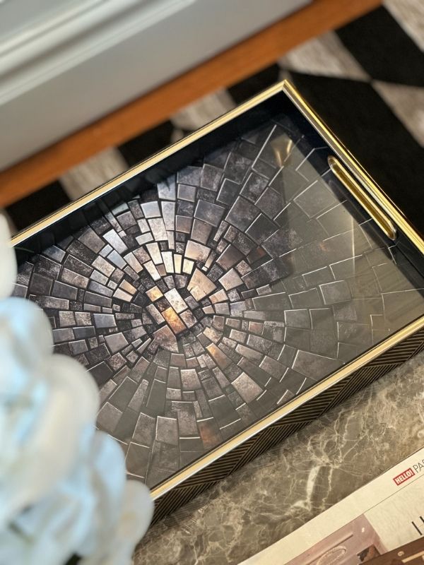 Decorative Rectangular Serving Tray with Side Handles