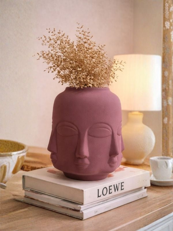 Decorative Sculptural Face Ceramic Vase