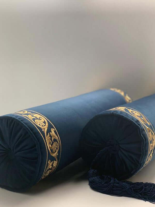 Gold Embroidered Navy Blue Cushion Set of 2