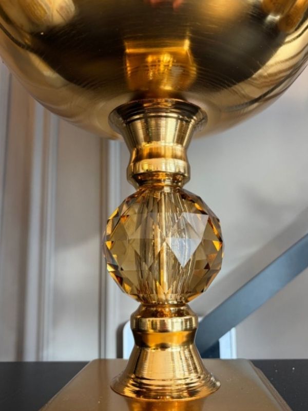 Gold Metal Pedestal Vase with Red Rose Artificial Flower Arrangement