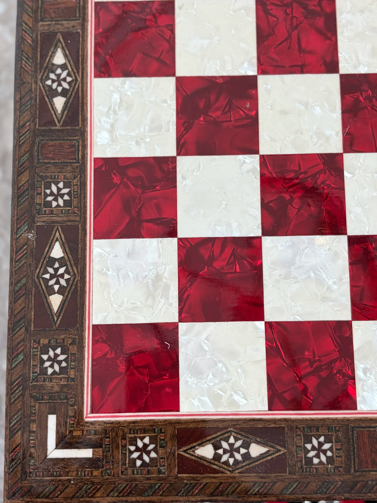 Large Red Mother-of-Pearl Wooden Chess Set