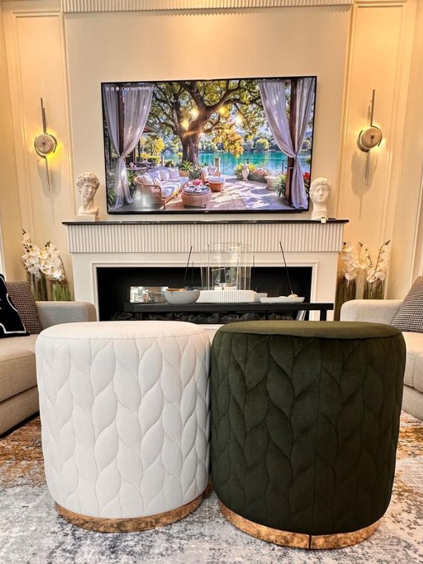 Leaf Patterned Velvet Ottoman – Sculptural Seating Accent