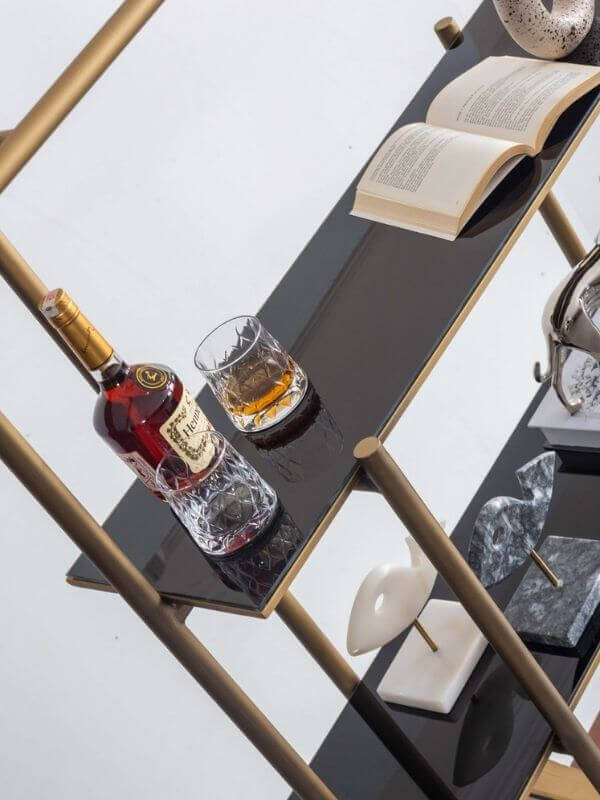 MANDY BRASS BOOKSHELF WITH GLASS