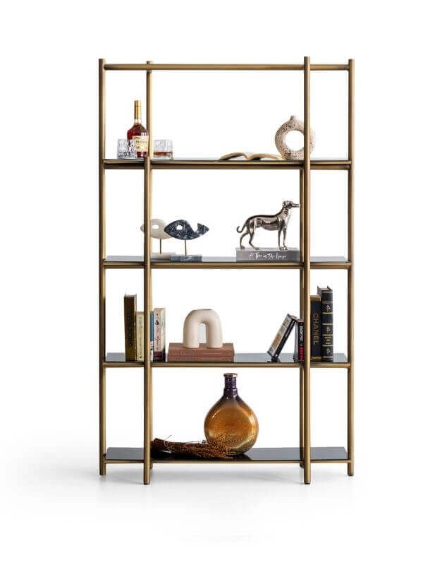 MANDY BRASS BOOKSHELF WITH GLASS
