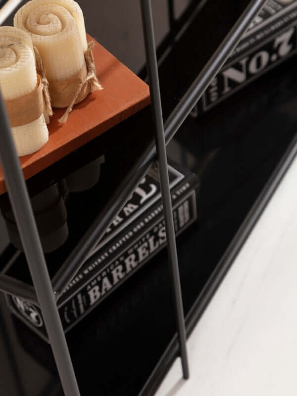RACHEL BLACK STEEL BOOKSHELF WITH GLASS SHELVES